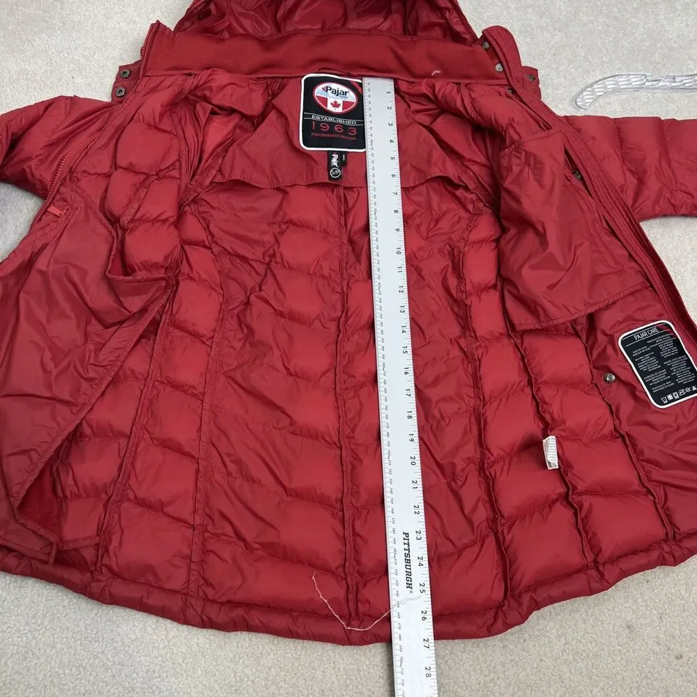Women’s PAJAR Red Winter Puffer Jacket Duck Down Filled Hooded Small Canada Read